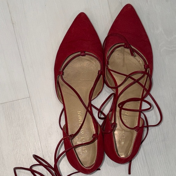 Stuart Weitzman Red Suede Lace-Up Flats / Ballet Flats - Picture 8 of 8